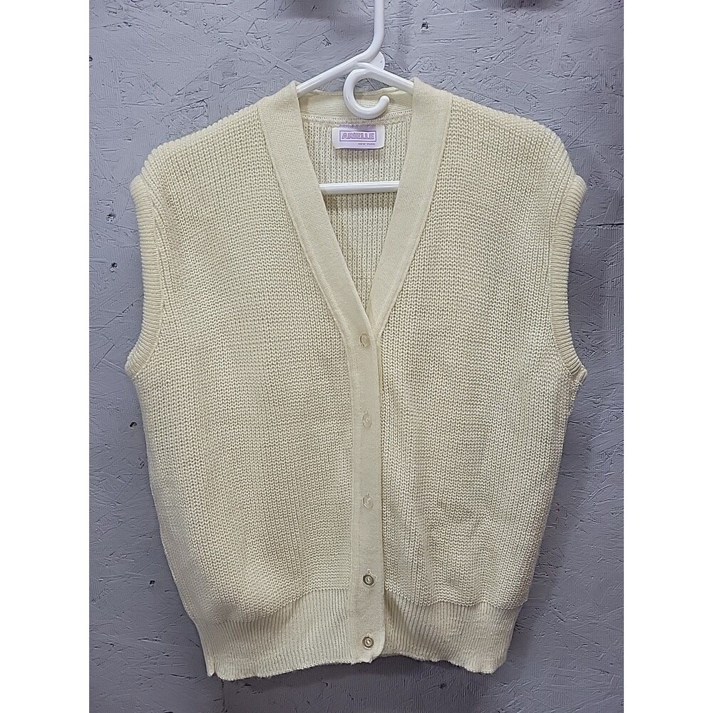 Vintage Arielle New York Cream Sweater Vest Acrylic USA Women Sz L
